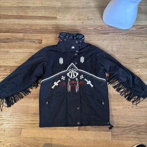 Vintage Bogner Ultrasuede Fringe Ski Jacket Western Embroidered Black Size 8 USA